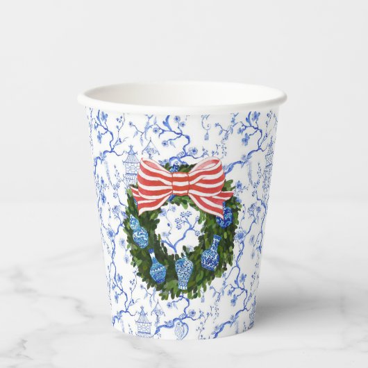 Gobelets En Papier Chemise de Noël bleu et blanc de la Chinoiserie (Recto)
