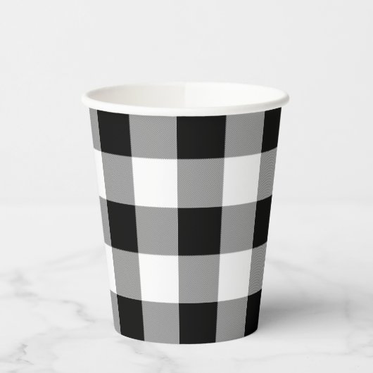 Gobelets En Papier Chèque de bison noir et blanc (Gauche)