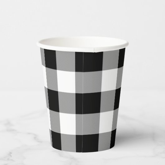 Gobelets En Papier Chèque de bison noir et blanc (Droite)