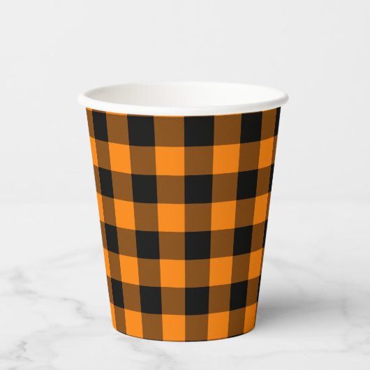 Gobelets En Papier Chèque de buffle noir et orange (Recto)