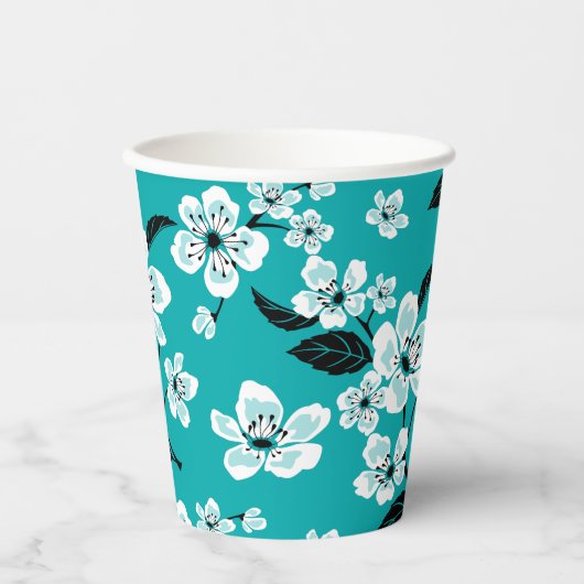 GOBELETS EN PAPIER CHERRY BLOSSOM - SAKURA (TURQUOISE) (Recto)