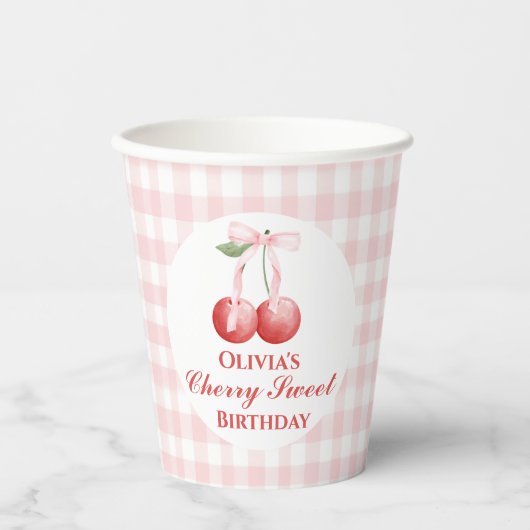 Gobelets En Papier Cherry Sweet anniversaire Pink Bow En vichy (Recto)