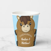Gobelets En Papier Cheval Baby shower Blue Boy (Verso)
