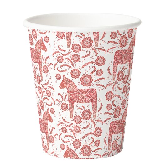 Gobelets En Papier Cheval de Dala suédois Rouge et blanc