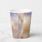 Gobelets En Papier Cheval de rêve traversant une prairie rose (Gauche)