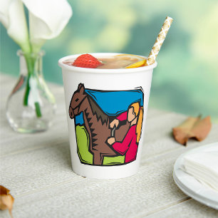 Gobelets En Papier Cheval et fille de ferme