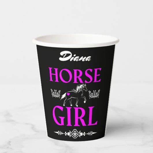 Gobelets En Papier Cheval fille avec nom (Recto)