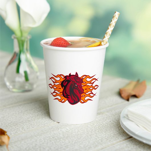 Gobelets En Papier Cheval rouge fière avec flammes