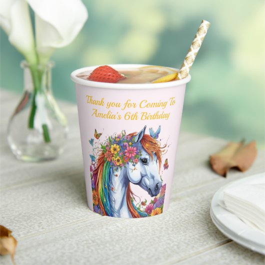 Gobelets En Papier Cheval Whimsical Rainbow Floral Equestriday (Insitu)