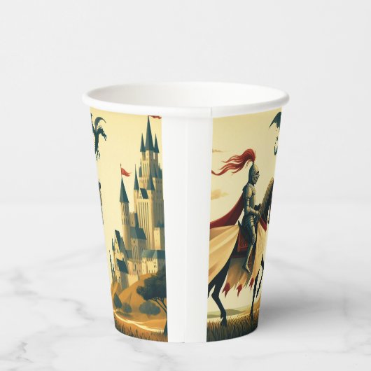Gobelets En Papier Chevalier médiéval/dragon/château fantastique (Droite)