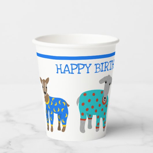 Gobelets En Papier Chèvres en pyjama Parti pour bois d'oeuvre (Recto)