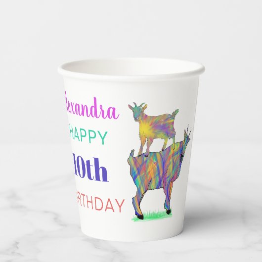 Gobelets En Papier Chèvres mignonnes 10ème anniversaire (Verso)