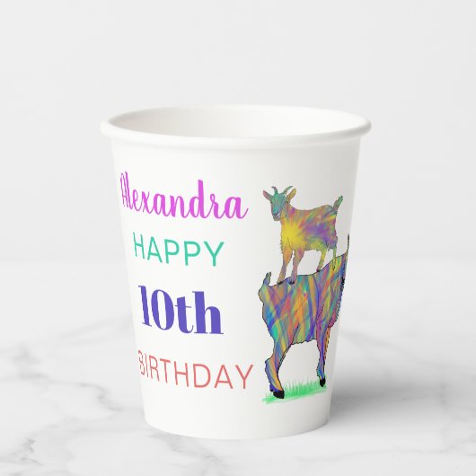 Gobelets En Papier Chèvres mignonnes 10ème anniversaire (Recto)