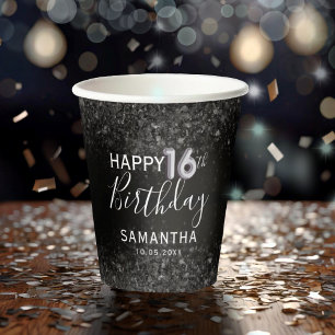 Gobelets En Papier Chic 21e anniversaire Noir et Rose Parties scintil