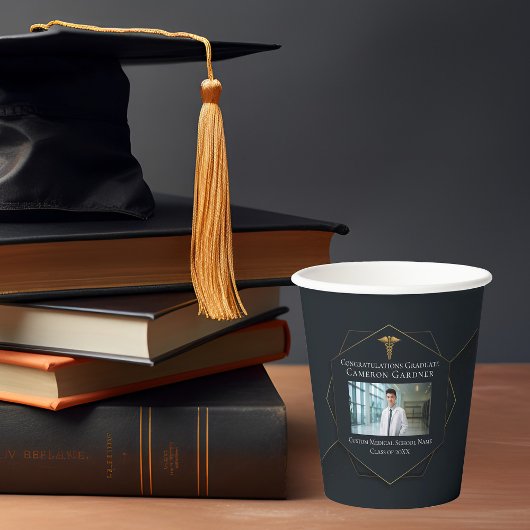 Gobelets En Papier Chic Black Gold Médicale School Graduation Party