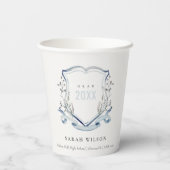 Gobelets En Papier Chic Bleu Fleur sauvage Aquarelle Crest Graduation (Verso)