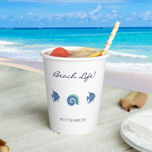 Gobelets En Papier Chic Blue and White Fish and Shells Beach House