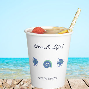 Gobelets En Papier Chic Blue and White Fish and Shells Beach House