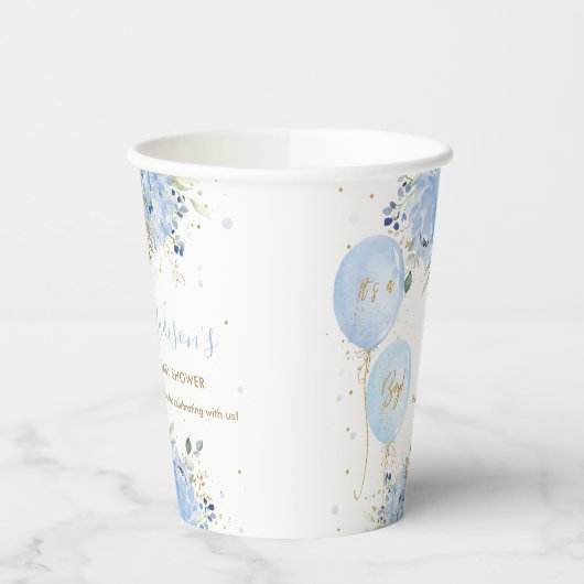 Gobelets En Papier Chic Blue Balloons Blue Floral Boy Baby shower (Gauche)