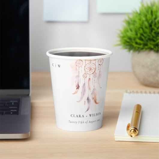 Gobelets En Papier Chic Boho Feather Dreamcatcher Watercolor Mariage (Insitu)