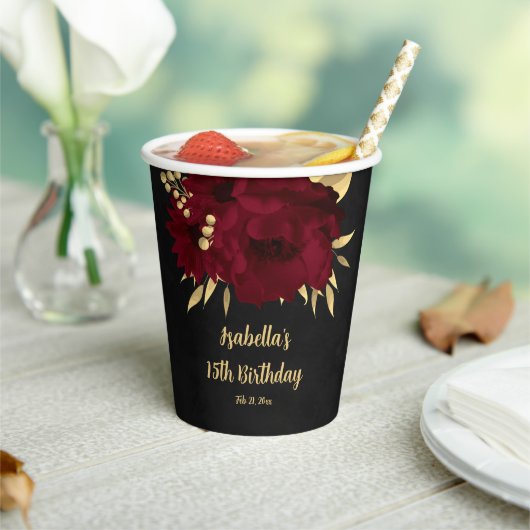 Gobelets En Papier Chic bordeaux et or noir (Insitu)