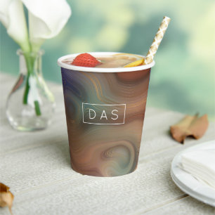 Gobelets En Papier Chic Earthy Monogramme d'agent naturel en cuivre