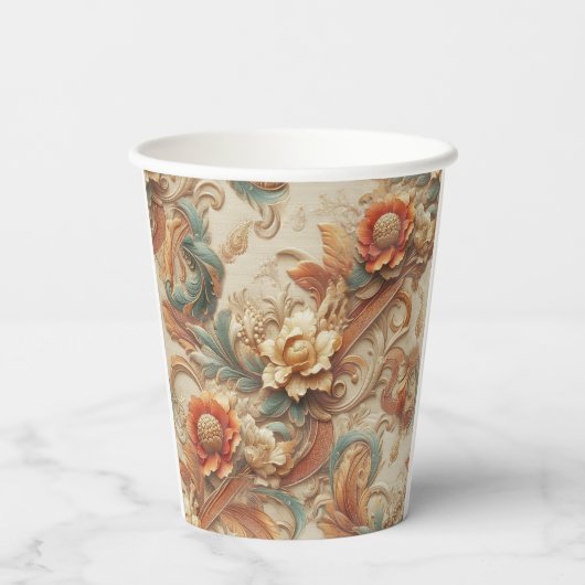 Gobelets En Papier Chic, Elegant Crèmes & cuir texture fleur look (Verso)