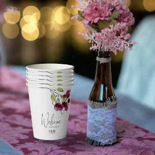 Gobelets En Papier Chic Floral Mariage Bienvenue Bourgogne ID695