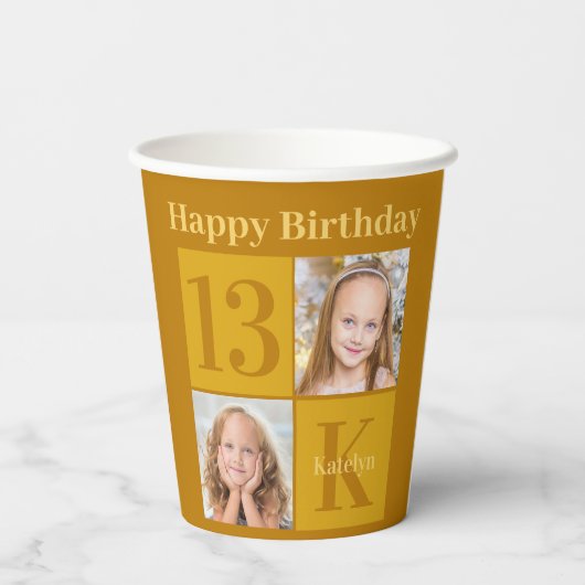 Gobelets En Papier Chic Gold Photo Personnalisée Anniversaire (Verso)