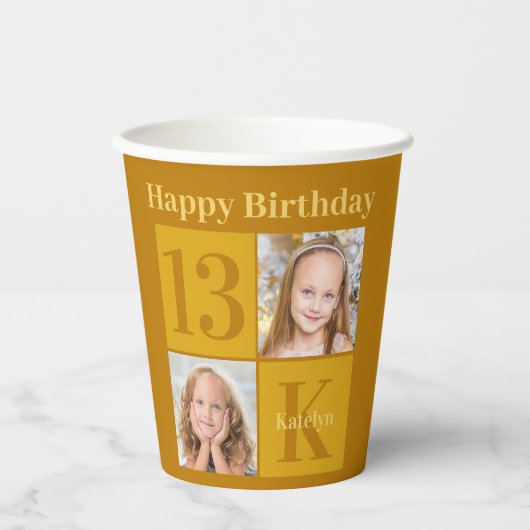 Gobelets En Papier Chic Gold Photo Personnalisée Anniversaire (Recto)