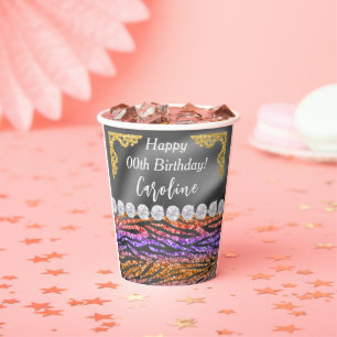 Gobelets En Papier Chic Gold Silver Foil Orange Zebra Imprimer Annive