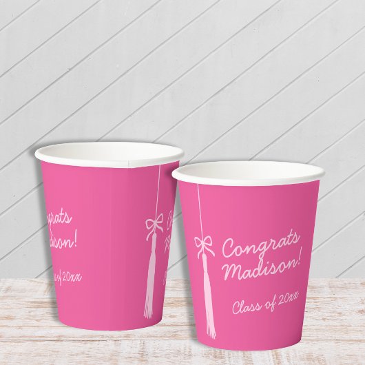 Gobelets En Papier Chic Grad Tassel Bow Pink 2025 Graduation