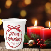 Gobelets En Papier Chic Joyeux Noël Script Red Ribbon Bow Party