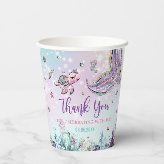 Gobelets En Papier Chic Mermaid Queue sous la mer fête d'anniversaire (Verso)