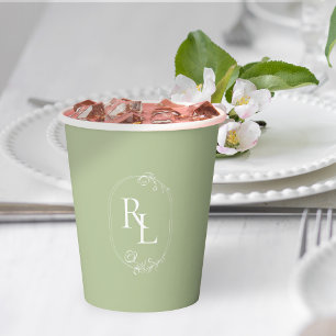 Gobelets En Papier Chic Mint Green Couple Monogram Mariage