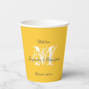 Gobelets En Papier Chic Monogramme Blanc Noms Noir Jaune Ensoleillé