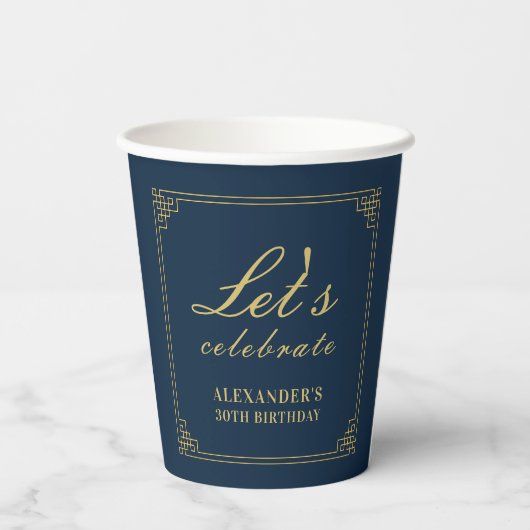 Gobelets En Papier Chic Navy Or Gatsby Fêtons (Verso)