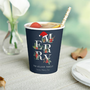 Gobelets En Papier Chic Navy Rouge Vert Blanc Joyeux Noël Folio