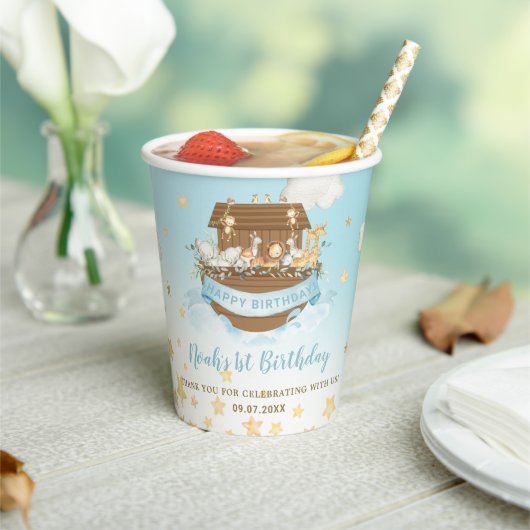 Gobelets En Papier Chic Noah's Ark Blue Boy 1er 2e 3e anniversaire (Insitu)