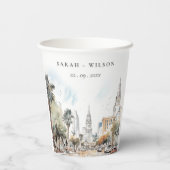 Gobelets En Papier Chic Orlando Floride Skyline Mariage d'aquarelle (Verso)