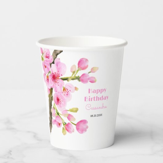 Gobelets En Papier Chic rose cerisier fleurs Sakura fête d'anniversai (Verso)