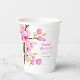 Gobelets En Papier Chic rose cerisier fleurs Sakura fête d'anniversai