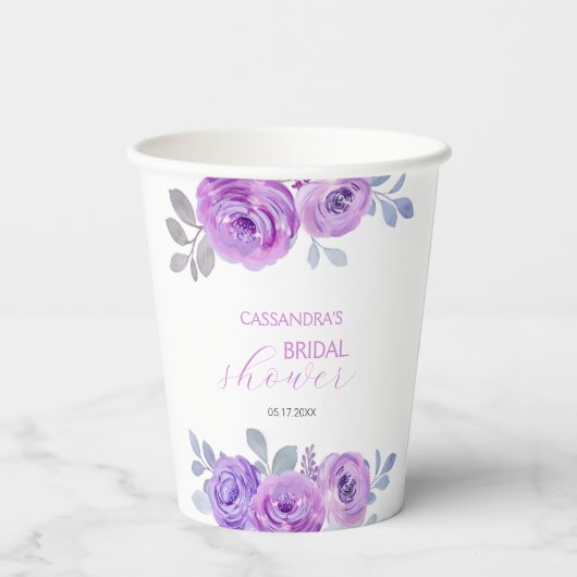 Gobelets En Papier Chic Rose Violette Verdure Florale Baby Shower Bri (Verso)