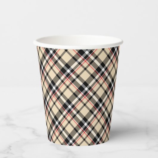 Gobelets En Papier Chic Rouge Beige Noir Blanc Plaid Stripes Motif (Recto)