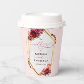 Gobelets En Papier Chic rouge rose floral et faux mariage or (Recto)