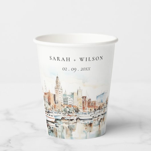 Gobelets En Papier Chic Tampa Floride Skyline Mariage d'aquarelle (Verso)