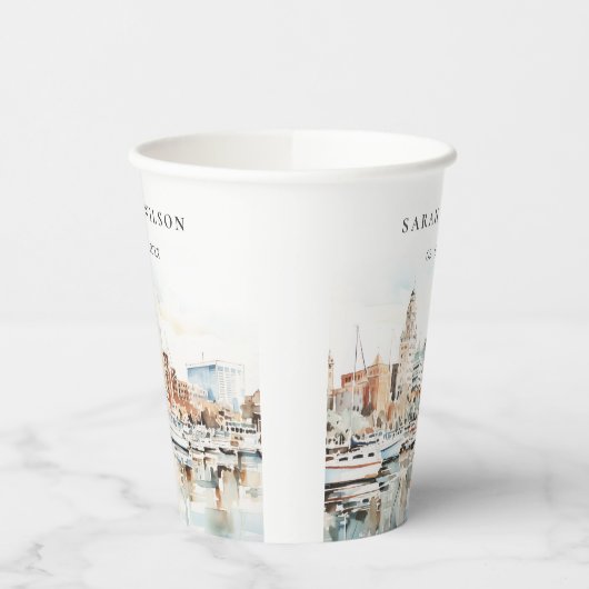 Gobelets En Papier Chic Tampa Floride Skyline Mariage d'aquarelle (Gauche)