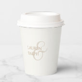 Gobelets En Papier Chic Taupe & Ivoire Couple Monogramme (Recto)