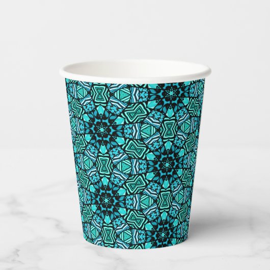 Gobelets En Papier Chic Turquoise Turquoise Retro Oriental Mosaic Mot (Verso)