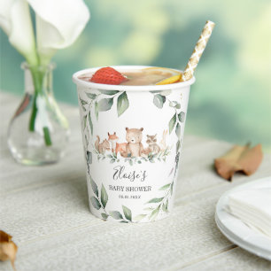 Gobelets En Papier Chic verdure Bois Animaux Baby shower Neutre